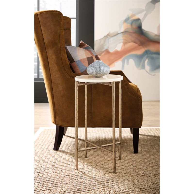 Melange Je Suis Petit Spot Table with Stone Top on a Gold Metal Base by Hooker