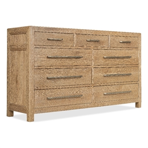 Driftwood Nine-Drawer Dresser in Light Brown Wood by Hooker Furniture