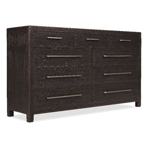 Driftwood Nine-Drawer Dresser in Black Wood by Hooker Furniture