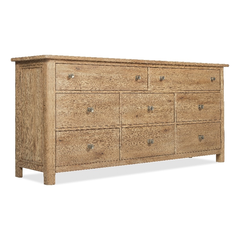 Driftwood Eight-Drawer Dresser in Light Brown Wood by Hooker Furniture