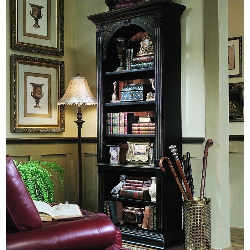 Seven Seas 6-Shelf Wood-Framed Bookcase in Black Finish by Hooker Furniture