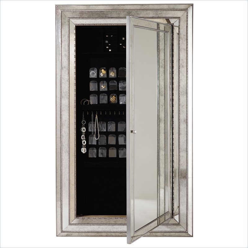 Melange Glamour Silver Wood Framed Floor Mirror with Jewelry Storage by Hooker