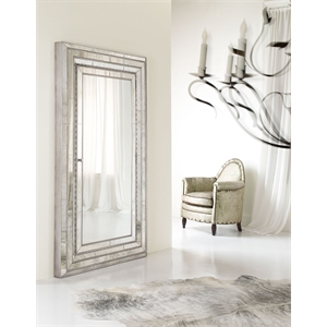 Melange Glamour Silver Wood Framed Floor Mirror with Jewelry Storage by Hooker