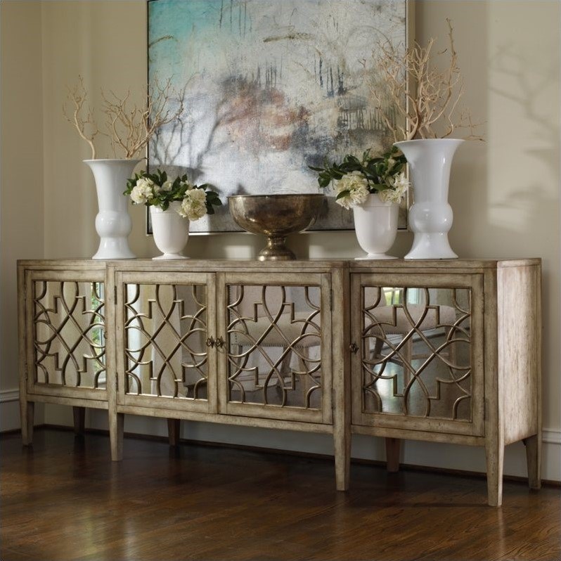Hooker Furniture Sanctuary Four-Door Mirrored Console in Surf-Visage