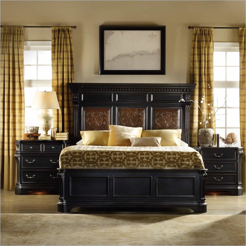 Hooker Furniture Telluride Mantle Bed 3 Piece Bedroom Set in Black Paint 370908XXBed3PCPKG