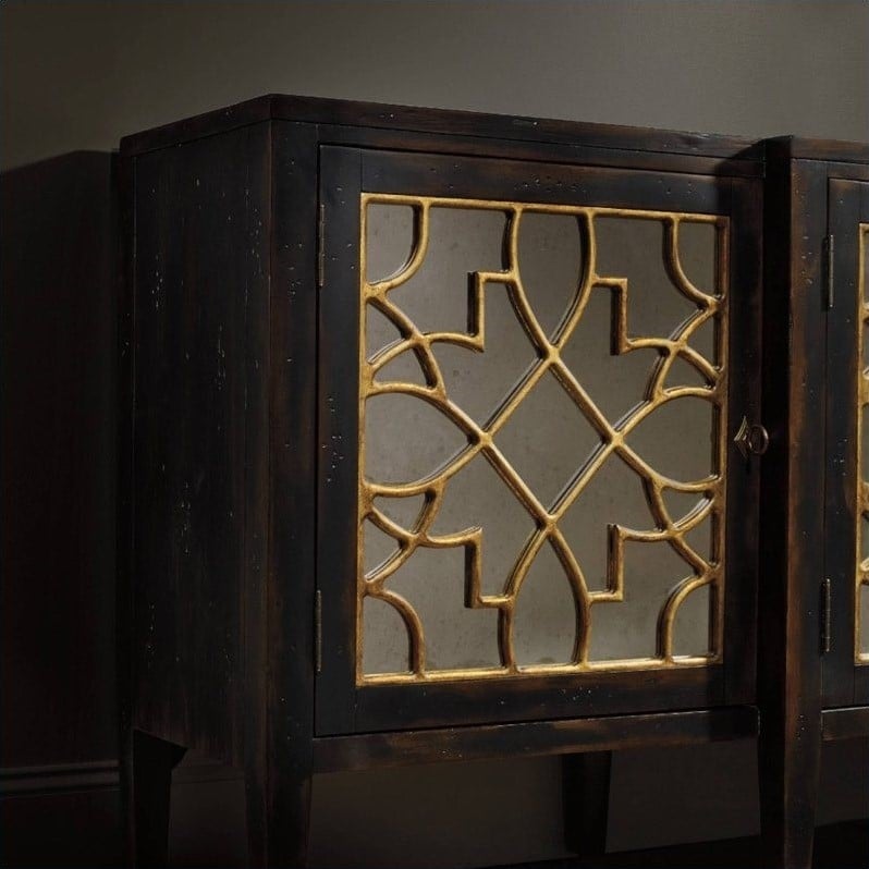 Hooker Furniture Living Room Sanctuary Four Door Mirrored Console in Ebony