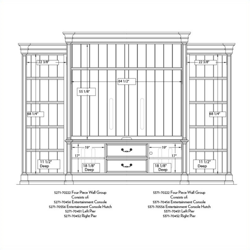 Hooker Furniture Clermont 4Piece 129" Entertainment Center in Warm Cherry 527170222