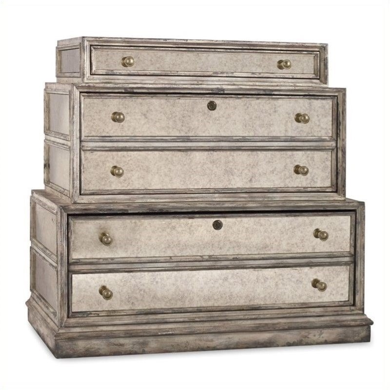 Hooker Furniture Mirrored 3 Drawer Lateral File In Weathered Gray