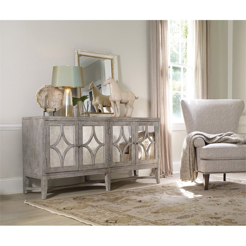 Hooker Furniture Melange 4-Door Diamante Console in Weathered Gray