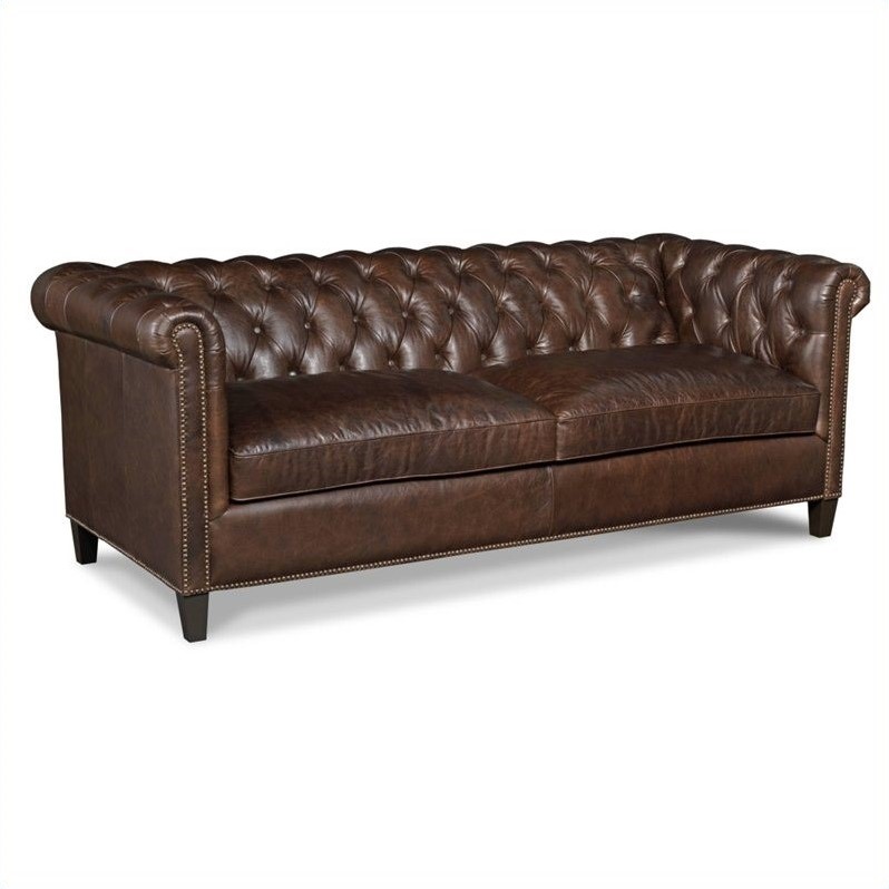 Leather Stationary Sofa in Village Chocolate - SS157-03-089