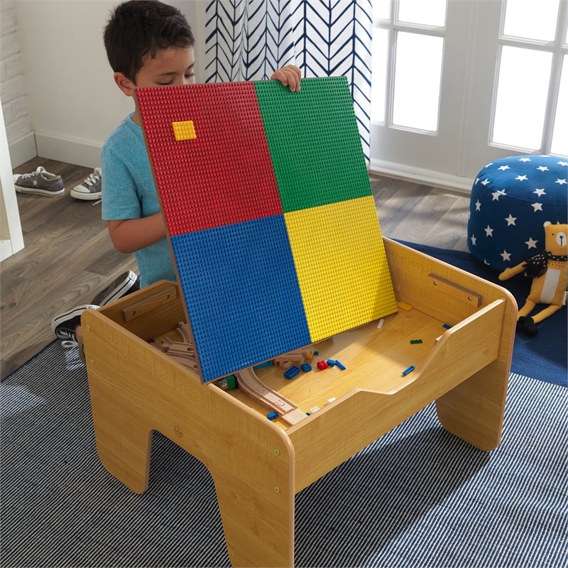 KidKraft 2-in-1 Activity Table with Train Set in Natural