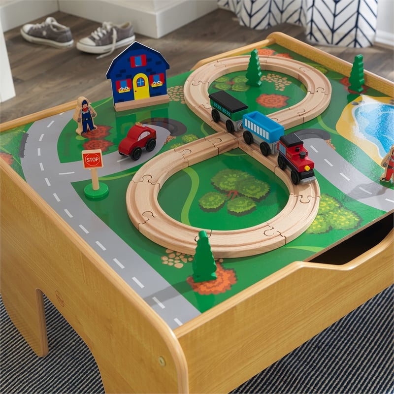 KidKraft 2-in-1 Activity Table with Train Set in Natural