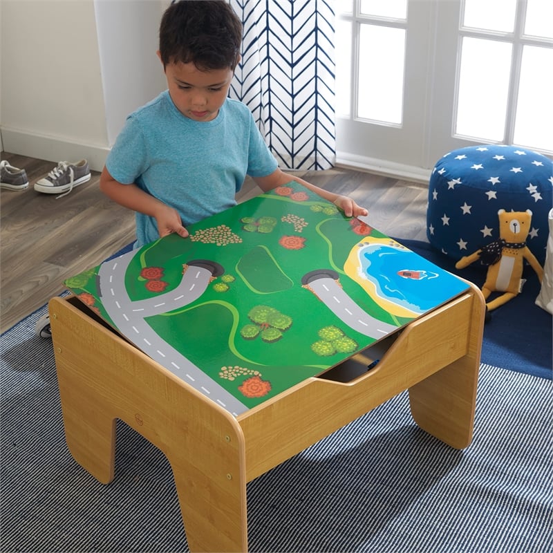 KidKraft 2-in-1 Activity Table with Train Set in Natural