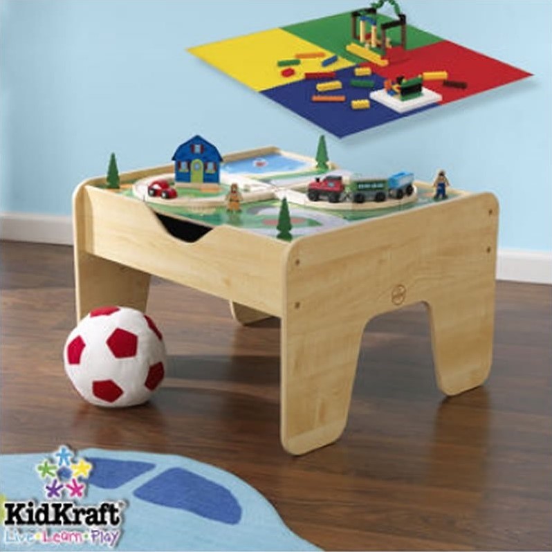 KidKraft 2-in-1 Activity Table with Lego and Train Set in Natural