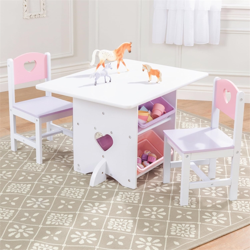 KidKraft Heart Wood Table and 2 Chair Set in Multi-Color