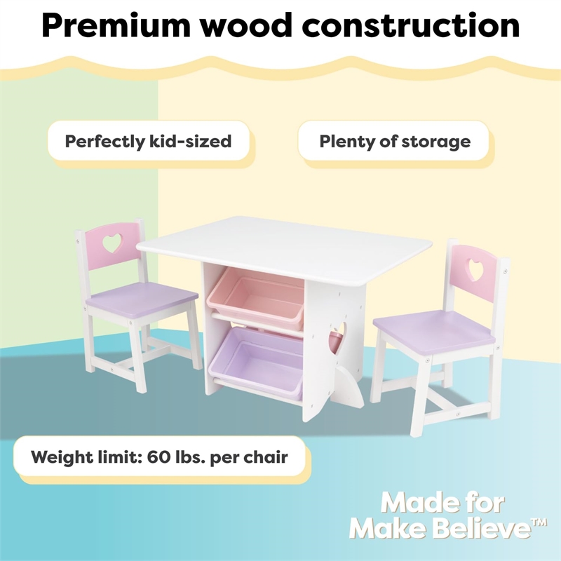 KidKraft Heart Wood Table and 2 Chair Set in Multi-Color