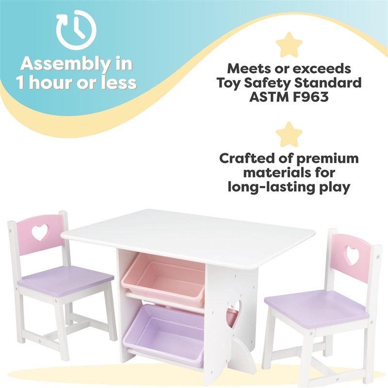 KidKraft Heart Wood Table and 2 Chair Set in Multi-Color