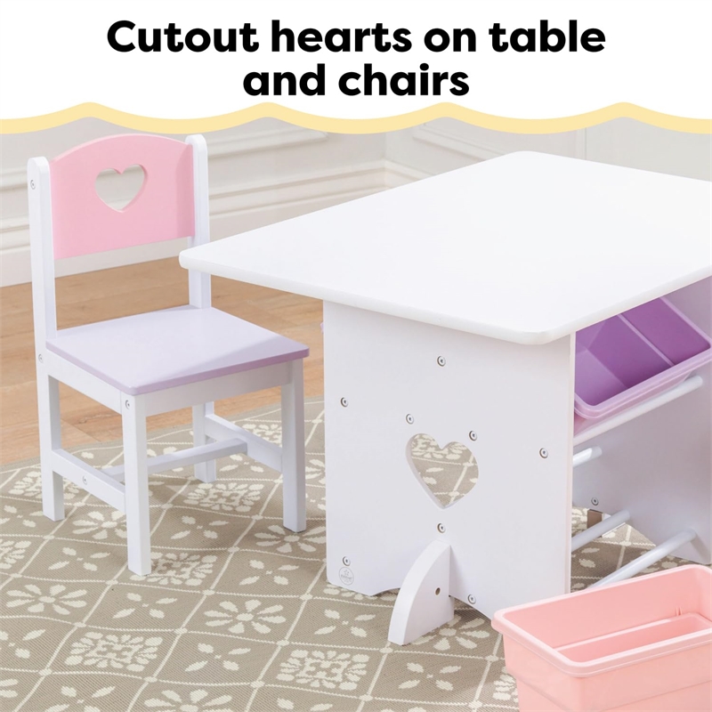 KidKraft Heart Wood Table and 2 Chair Set in Multi-Color