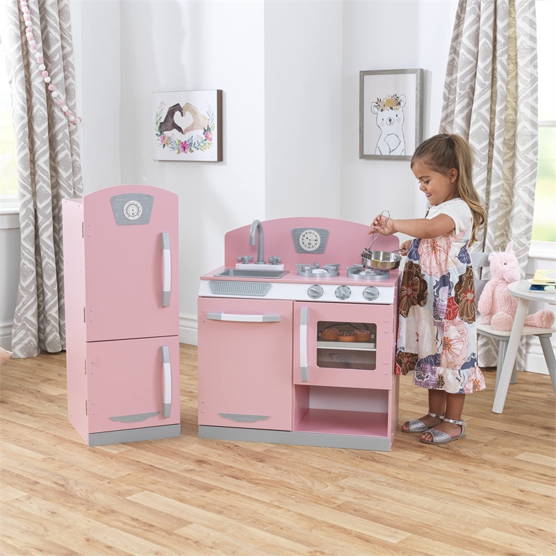 KidKraft Retro Kitchen with Refrigerator in Pink