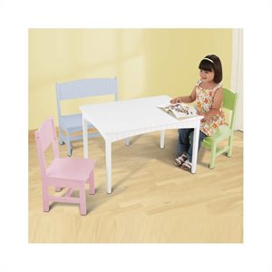 kidkraft nantucket table with bench and 2 chairs in pastel