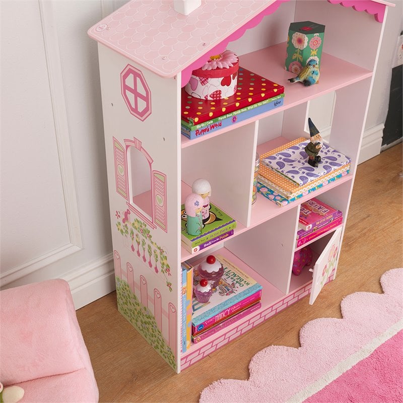 KidKraft Dollhouse Bookcase in Pink and White