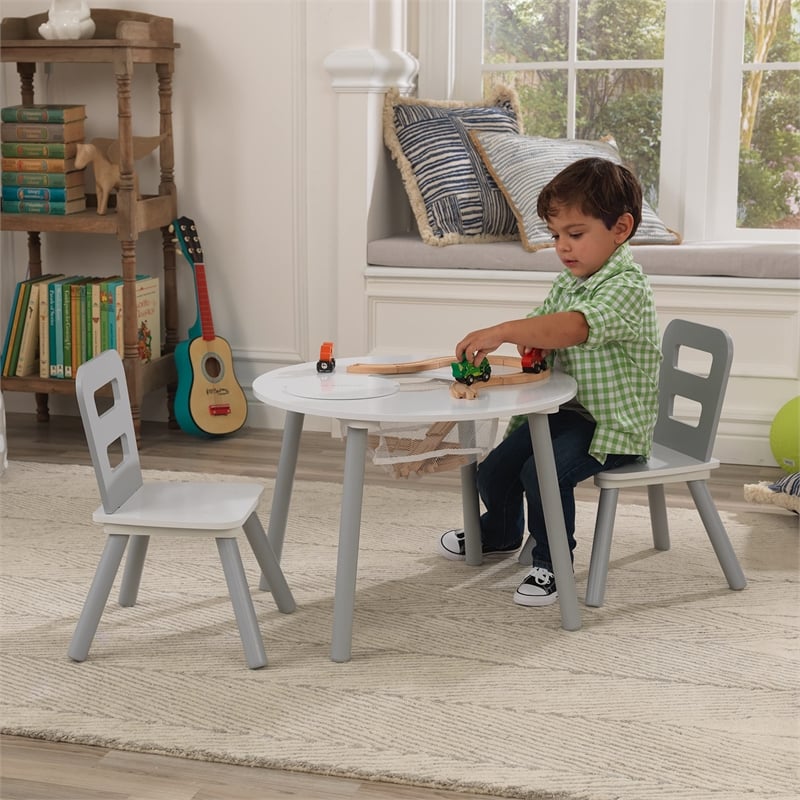 KidKraft 3 Piece Storage Table and Chair Set in Gray and White