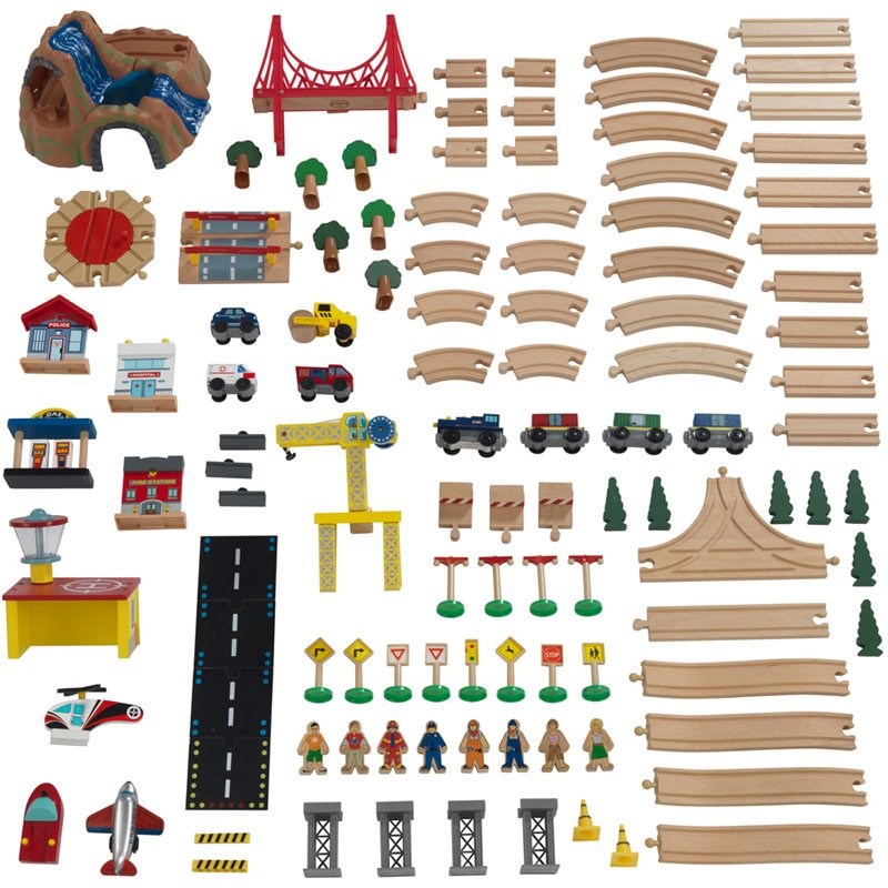 KidKraft 120 Piece Adventure Town Railway Train Table Set in Natural