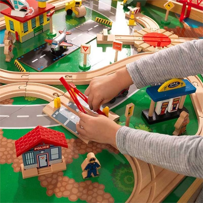 KidKraft 120 Piece Adventure Town Railway Train Table Set in Natural