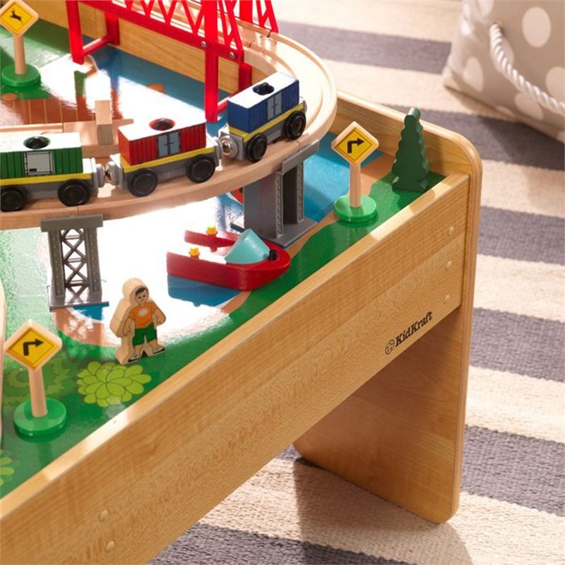 KidKraft 120 Piece Adventure Town Railway Train Table Set in Natural