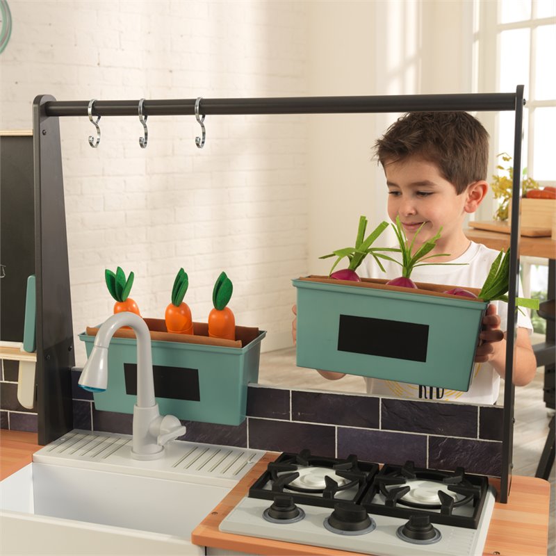 KidKraft 18 Piece Farm to Table Play Kitchen in Gray and Black | Cymax
