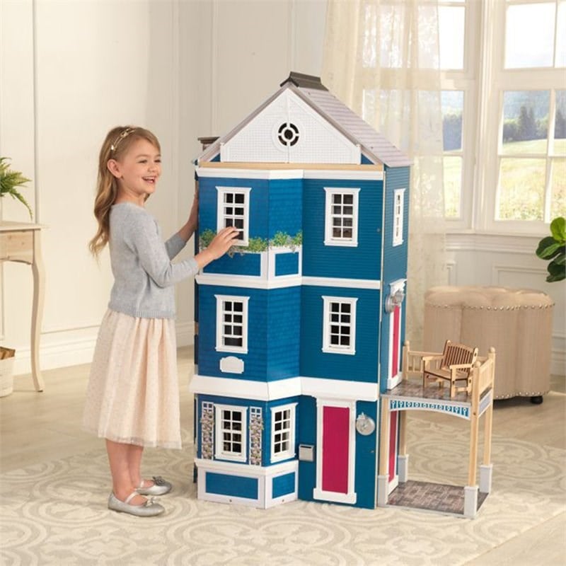 KidKraft 20 Piece Grand Anniversary Dollhouse in Blue and White