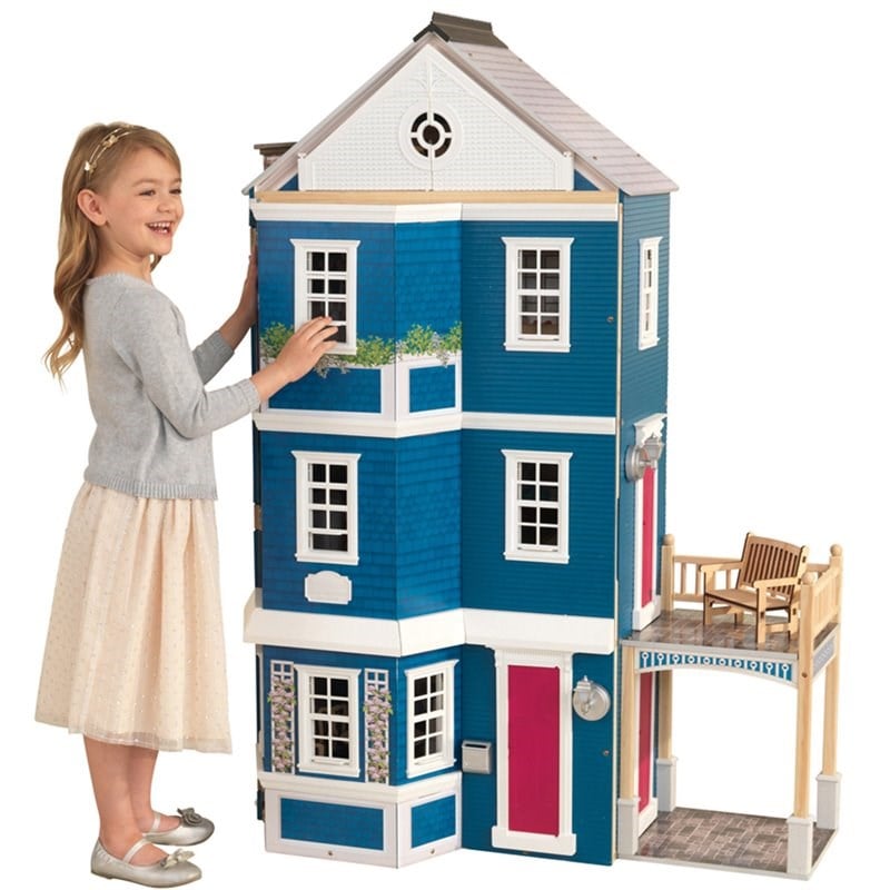 KidKraft 20 Piece Grand Anniversary Dollhouse in Blue and White