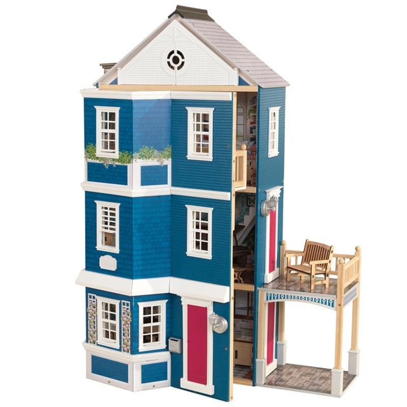 KidKraft 20 Piece Grand Anniversary Dollhouse in Blue and White