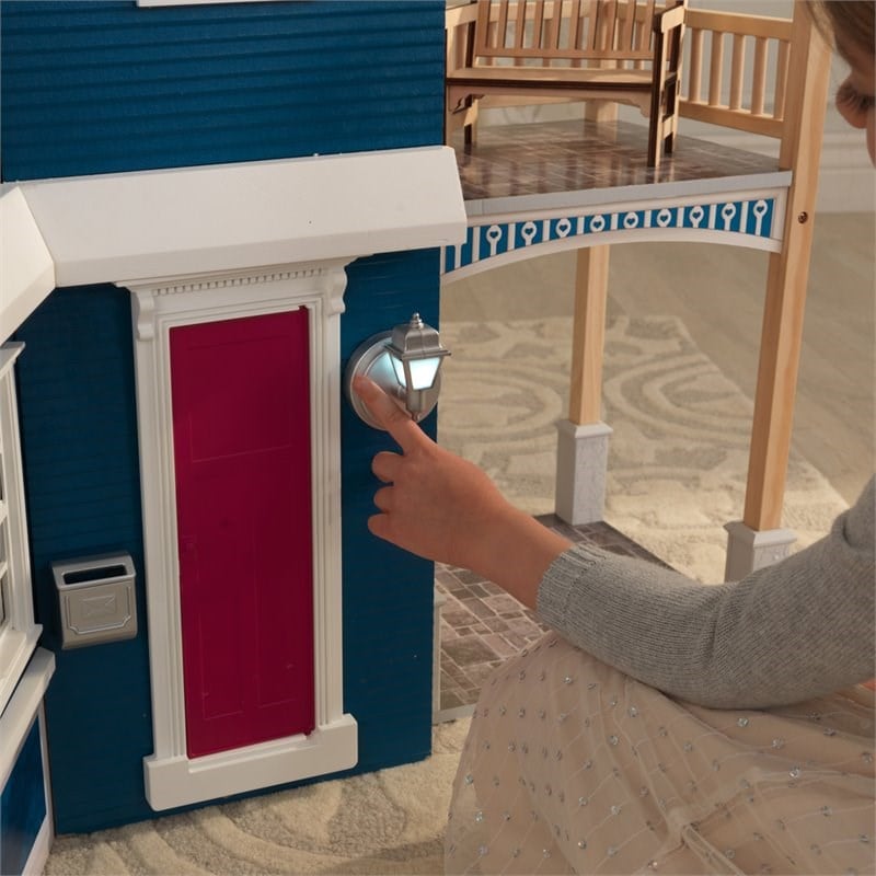 KidKraft 20 Piece Grand Anniversary Dollhouse in Blue and White