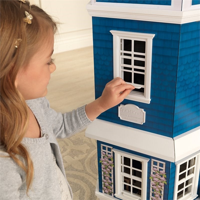 KidKraft 20 Piece Grand Anniversary Dollhouse in Blue and White
