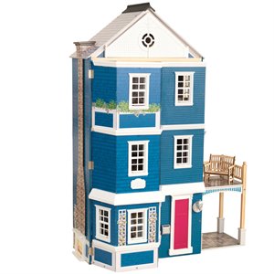 kidkraft 20 piece grand anniversary dollhouse in blue and white