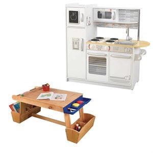 Tables and Chairs 2 Piece Kids Play Kitchen and Table with Drying Rack and Storage Set
