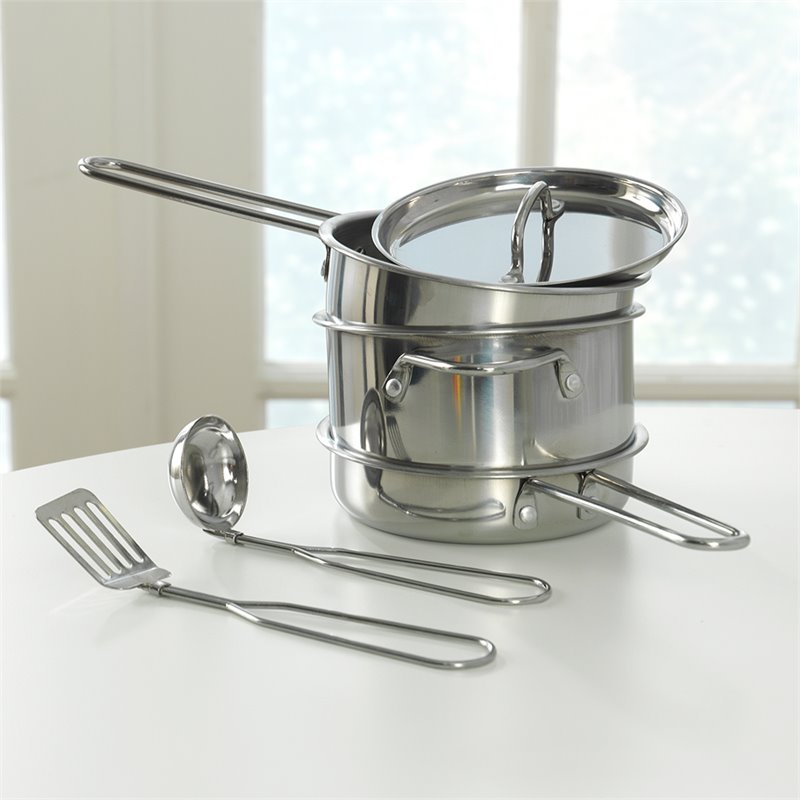 Complete Modern Kids Play Kitchen Set with Toy Cookware Set in White