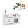 Complete Modern Kids Play Kitchen Set with Toy Cookware Set in White