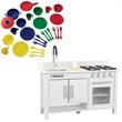 Kids Play Kitchen Set in White with 27 Piece Toy Dish Play Set