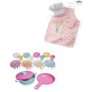 Kitchen Play Set with Chef Accessory and Toy Dish Play Set