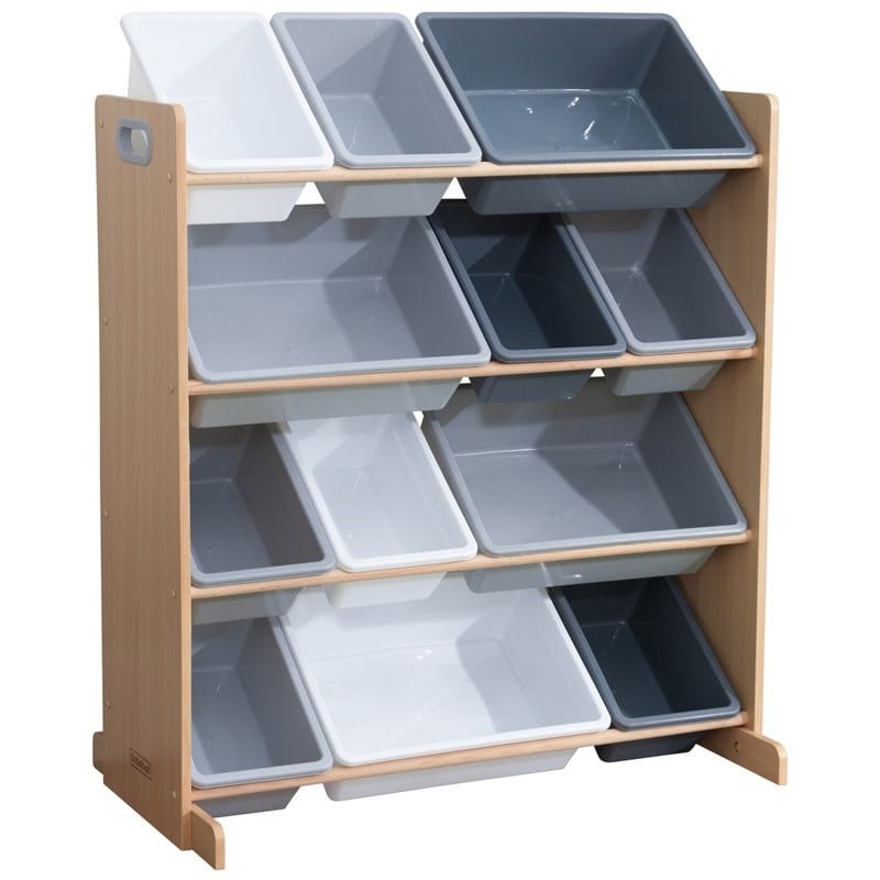 Kidkraft Sort It & Store It 4 Shelf Plastic Storage Bin Unit in Gray and Natural
