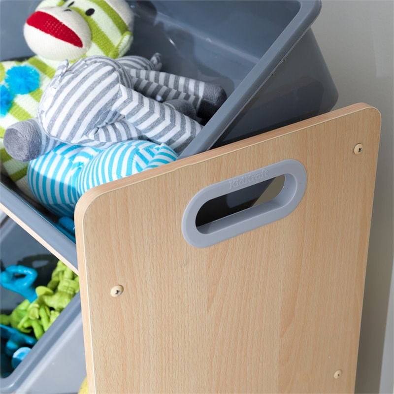 Kidkraft Sort It & Store It 4 Shelf Plastic Storage Bin Unit in Gray and Natural