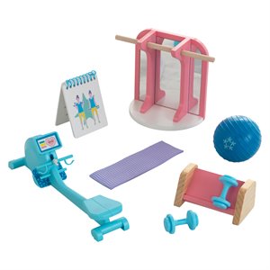 Kidkraft 8 Piece Wooden Plastic Home Gym Dollhouse Accessory Pack