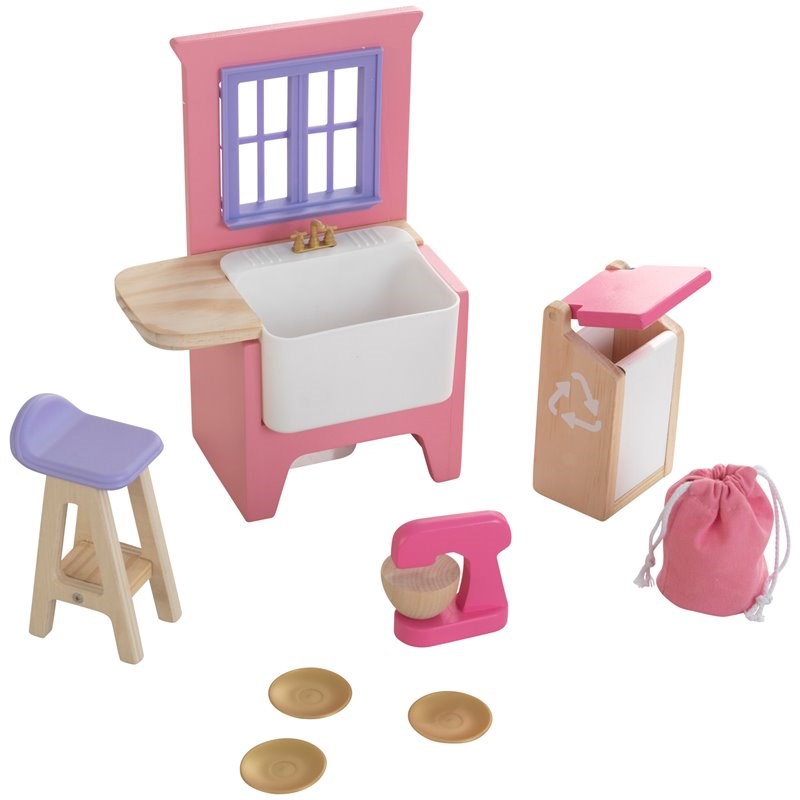 Kidkraft 8 Piece Wooden Plastic Kitchen Upgrade Dollhouse Accessory Pack