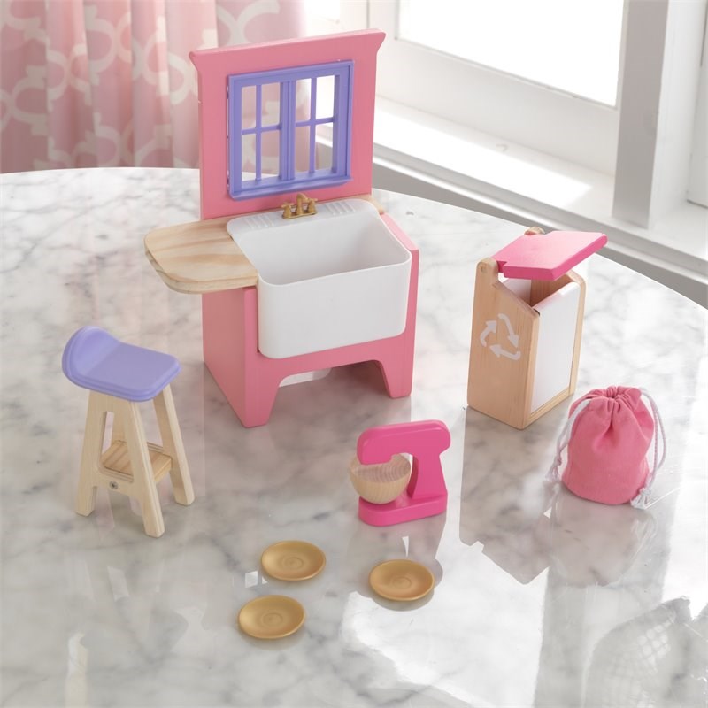 Kidkraft 8 Piece Wooden Plastic Kitchen Upgrade Dollhouse Accessory Pack
