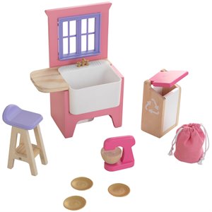 kidkraft 8 piece wooden plastic kitchen upgrade dollhouse accessory pack