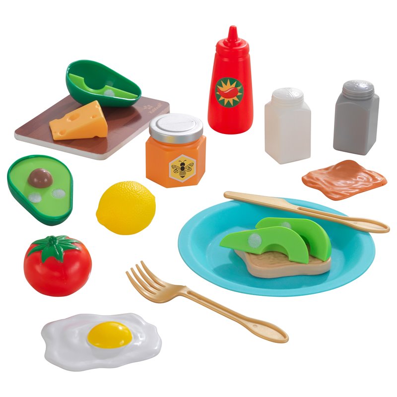 Kidkraft Create & Cook 20 Piece Wooden Plastic Avocado Toast Play Set