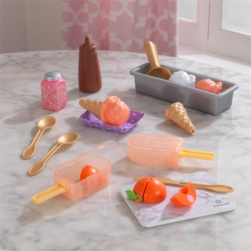 Kidkraft Create & Cook 20 Piece Wooden Plastic Peach Popsicles Play Set