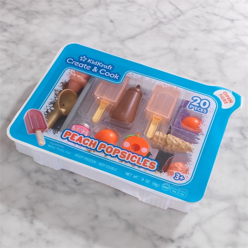Kidkraft Create & Cook 20 Piece Wooden Plastic Peach Popsicles Play Set